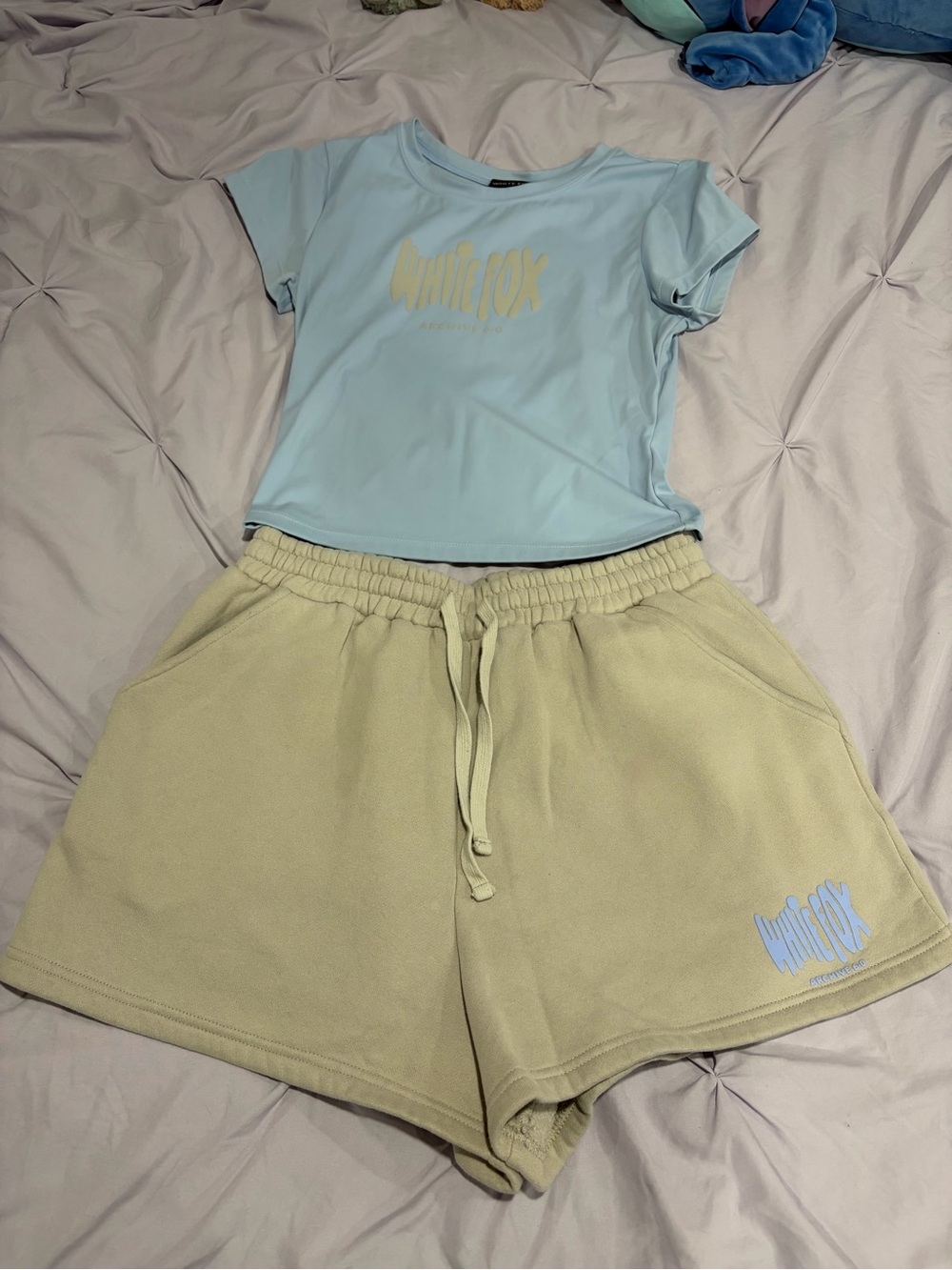 White Fox Matching Set : Shorts and Short Sleeve Top